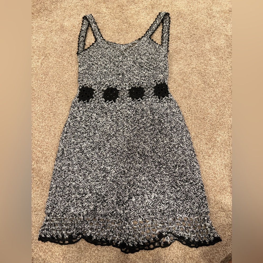 Black and grey crochet dress with floral details